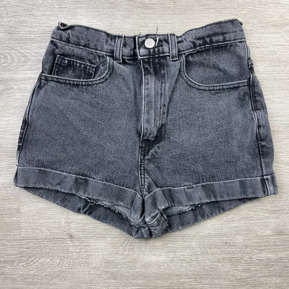 American Apparel Black Washed High Wasted Cuff Denim Jean Shorts